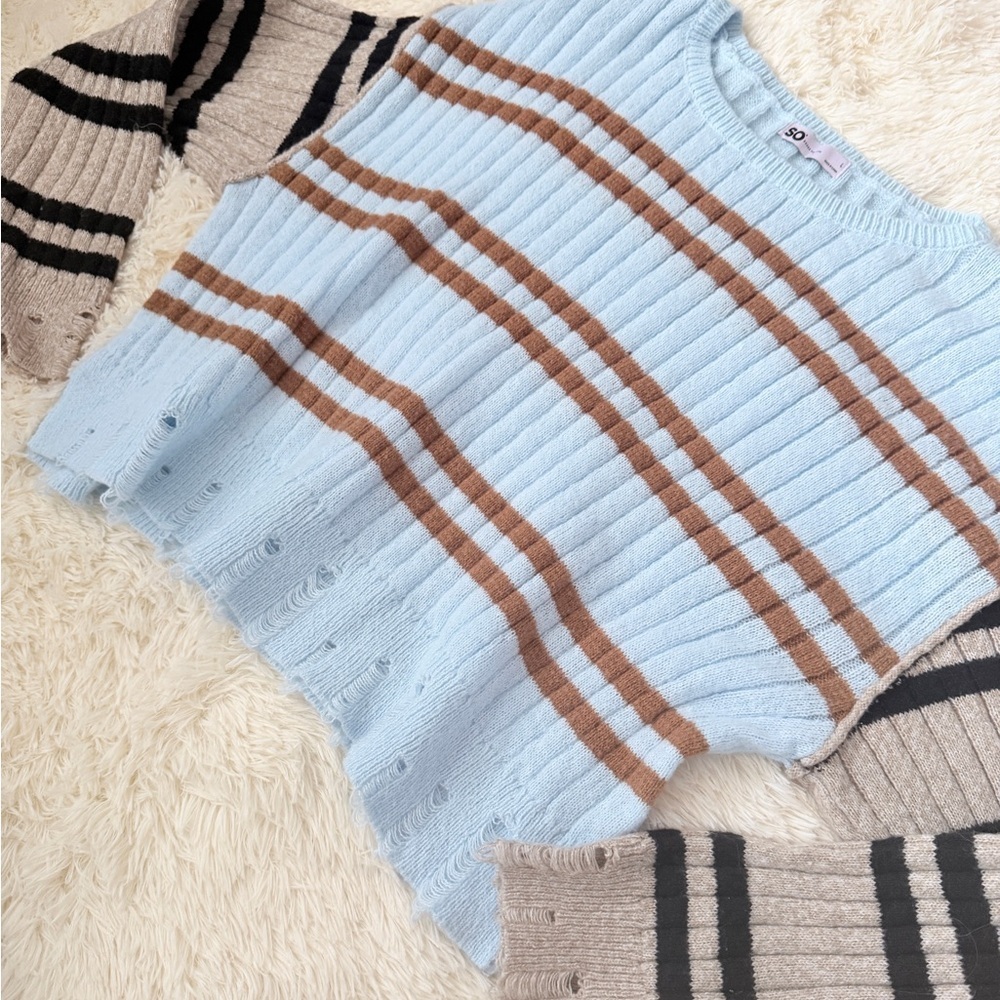 SO Light Blue and Brown Knit Sweater